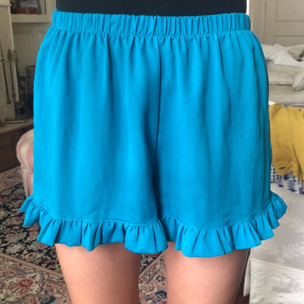 Satin electric blue ruffle shorts
